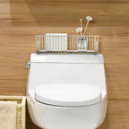MyGift Modern Brass-Tone Metal Wire Toilet Paper Holder Basket with Rustic Burnt Solid Wood Base, Toilet Tank Topper Organizer Tray Bathroom Sink Counter Toiletries Storage - color: Brass / Burnt Wood