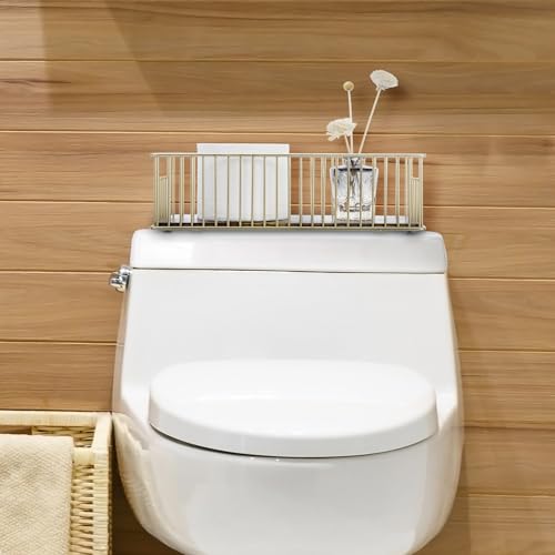 MyGift Modern Brass-Tone Metal Wire Toilet Paper Holder Basket with Rustic Burnt Solid Wood Base, Toilet Tank Topper Organizer Tray Bathroom Sink Counter Toiletries Storage - color: Brass / Burnt Wood