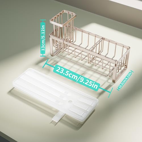 HapiRm Sponge Holder for Kitchen Sink - Self-draining Sink Caddy with Brush Holder and Dishcloth Holder, Stainless Steel Kitchen Organizer for Countertop - Brushed Nickel - color: Brushed Nickel, size: with Dishcloth Holder