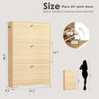 Nicetree Shoe Cabinet with 2 Flip Drawers，Freestanding Shoe Storage Cabinet, Narrow Shoe Organizer Cabinet, Farmhouse Slim Shoe Rack Cabinet for Entryway,Natural Oak with Hook - color: Natural Oak, style: 3-Drawers with Hook