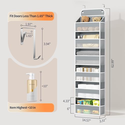 Yecaye Over Door Organizer, 60 lbs Load Capacity, Metal Hanging Storage with 6 Shelves for Toys, Bathroom, Nursery, Dorm Room, Grey,1Pc - color: Dark Grey, size: 6 Tier
