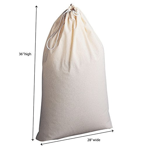 Household Essentials Cotton Laundry Bag, Large, 100% Cotton, Drawstring Top with Cord Lock, Machine Washable, 3 to 4 Load Capacity, Versatile and Compact, Breathable, Foldable, Natural - style: Beige