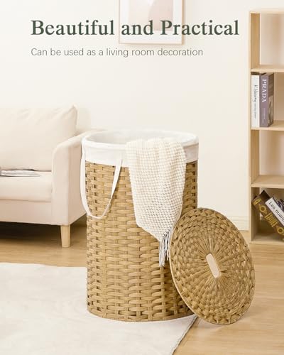 SETVSON Large Laundry Hamper Laundry Basket Round 34.3 Gal (130 L) Handwoven Wicker Laundry Baskets Rattan Laundry Basket with Laundry Bag Handles 2 Mesh Bags for Living Room Bedroom Natural - color: Natural, size: 130L