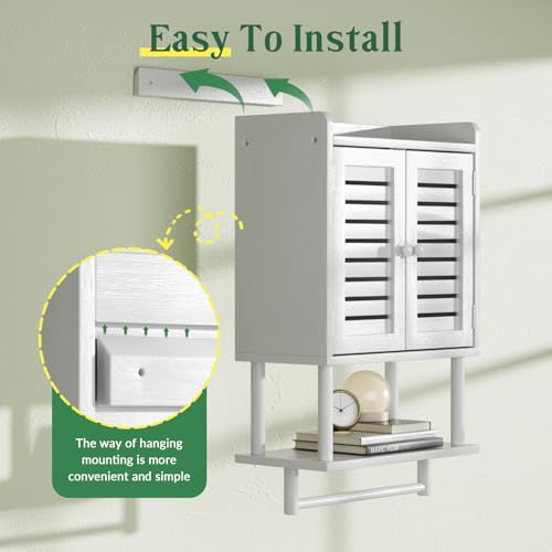 AmazerBath Bathroom Wall Cabinets, Bamboo Medicine Cabinets with Towel Bar, Hanging Over The Toilet Storage Cabinet with Adjustable Shelves, Organizer Cabinet for Small Spaces, 8.3x16.5x26.6 Inches - color: White With Striped Door, size: 16.5" W x 26.6" H