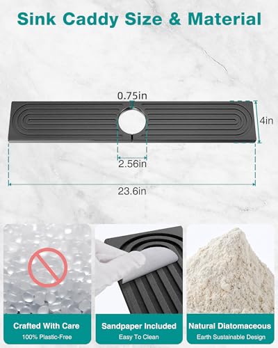 Stone Faucet Mat for Kitchen Sink, Diatomite Sink Protectors - Prevent Moisture Drying Stone Tray Fit Kitchen Counter & Bathroom Counter (Dark Gray, 23.6" x 4") - color: Dark Gray, size: 23.6" x 4"