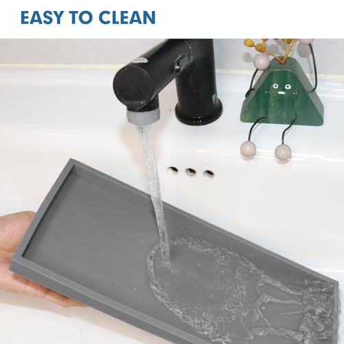 Bloss Silicone Tray Set for Bathroom/Kitchen Counter- 15.7x5.9inch Bathroom Soap Dispenser Tray and Soap Holder, Silicone Vanity Trays Countertop Organizer for Scrubber, Perfume, Jewelry, Candle Tray - color: Gray, size: 15.7" x 5.9" x 0.9"