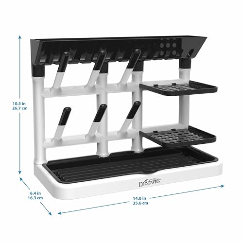 Dr. Brown's Baby Bottle Drying Tower, Stand-Up Countertop Drying Rack with Organized Storage for Baby Essentials, Space Saving Vertical Rack, Gray/White - color: Gray/White