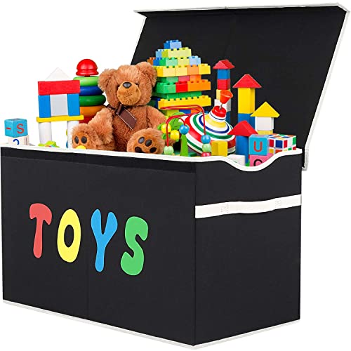 YOLOXO Toy Box Chest, Collapsible Sturdy Storage Bins with Lids, Extra Large Kids Toy Storage Organizer Boxes Bins Baskets for Kids, Boys, Girls, Nursery Room, Playroom, Closet (BLACK) - color: BLACK