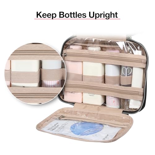 BAGSMART Toiletry Bag Hanging Travel Makeup Organizer with TSA Approved Transparent Cosmetic Bag Makeup Bag for Full Sized Toiletries, Medium-Grey - color: Grey, size: Standard