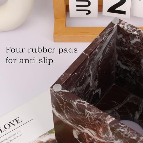 Natural Marble Square Tissue Box Cover ,Stone Modern Decorative Sturdy Napkin Box Holder Case,Facial Paper Organizer for Bathroom Vanity Toilet Countertop,Kitchen (1, Rosso Lepanto, 5.71*5.71*5.51) - color: Rosso Lepanto