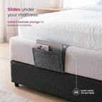 IWS Bedside Storage Caddy, Side-Storage Bag for Beds – Large Under-Bed Organizer Storage Organizer & Easy Access Pocket for Phone, Tablet & Remote, Fits Queen & King Beds, Gray