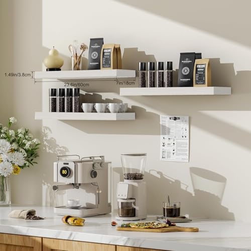 Floating Shelves for Wall, Bathroom Shelves Over Toilet, Wall Shelves & Book Shelf for Room, Hanging Shelf, Modern Wooden Mounted Floating Shelves, 24x7x1.5 in (White, Set of 3) - color: White, size: 24"(set of 3)