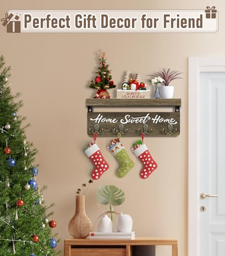 buways Wall-Mounted Key and Mail Holder, Wooden Key Rack with 4 Double Key Hooks, Rustic Home Decor for Entryway - color: Brown