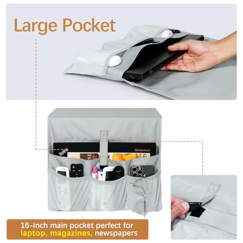 WOMACO Sofa Armrest Remote Magazine Holder, Non-Slip Armchair Recliner Caddy, Couch Arms TV Remote Control Organizer for Tablet, Phone, iPad, Laptop (Light Gray, 16" x 35") - color: Light Gray, size: 16" x 35"