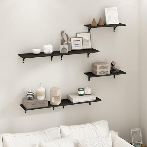 Furinno Rossi Floating Shelves for Wall Set of 6, 18-Inch Wall Shelf, Floating Shelf, Wall Mounted Shelves, for Bathroom, Bedroom, Living Room, Espresso - color: Espresso, size: 19-Inch, Set of 6