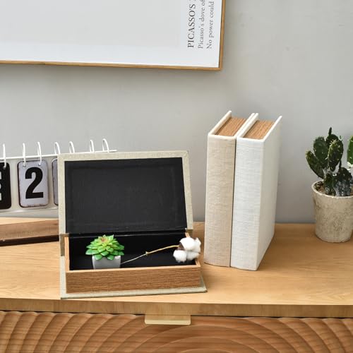 DECOR4SEASON Modern Linen and Wood Decorative Faux Book Boxes Set of 3,10", Taupe,Beige,Off White - color: Taupe,Beige,Off-White, size: 10"