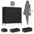 VASICAR Dresser for Bedroom with 12 Drawers, Tall Fabric Drawer Dresser, Compact Chest of Drawers for Closet, Nursery, Bedside, Living Room, Laundry, Entryway, Hallway - color: Rustic Black