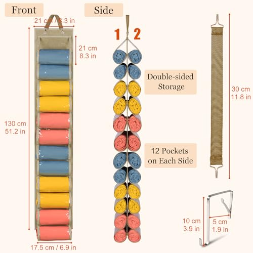 Lirex Scarf Storage Organizer with 24 Pockets, Yoga Legging Storage Organizer for Family Closet Bedroom, Light Coffee - color: Light Coffee