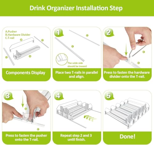 IBORING Drink Organizer for Fridge,Self Pushing Fridge Drink Organizer,Automatic Drink Dispenser for Fridge-Holds up to 30 Cans - style: 6 Rows