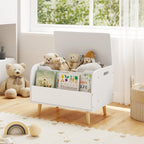 Costzon Kids Wooden Toy Box w/Front Bookshelf, Toy Storage Organizer w/ 4 Solid Wood Legs, Flip-top Lid, Safety Hinge & Cut-Out Handle, Toy Chest for Kids Room, Playroom, Nursery & Classroom - color: White, style: With legs