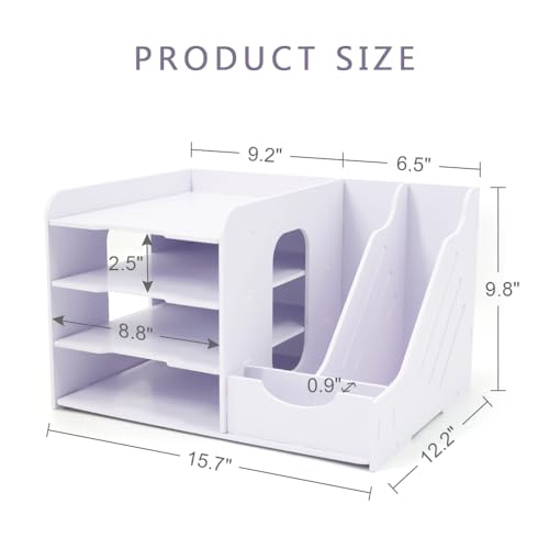 SONGWAY File Organizer for Desk - 4 Tier Vertical and Horizontal Document Holder, File Sorter, A4 Paper Storage Holder, Desktop Organizer for Home Office School Decoration, White - size: 4 Tier