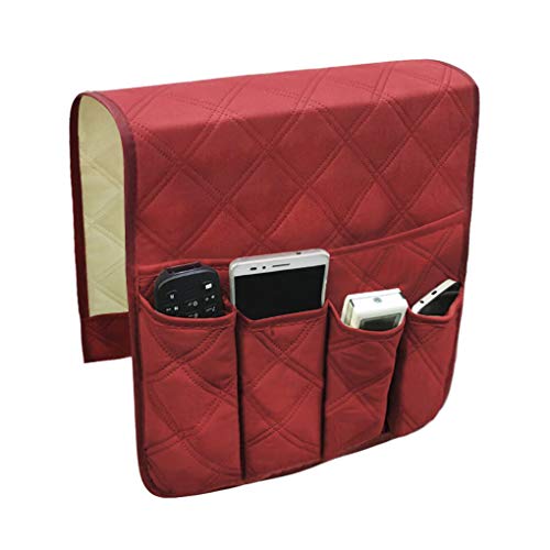 Couch Sofa Armrest Organiser Arm Chair Caddy Bedside Storage Pocket with 6 Pockets TV Remote Holder Bed Storage Pocket Bag for Cellphone Tablet Notepad Book Magazines DVD Glasses - color: #D Red (Polyester)