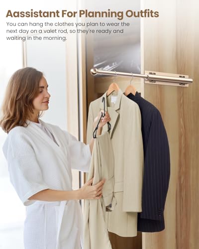 Supforce 14" Valet Rod for Closet Pull Out, Retractable Slide Out Valet Rod Closet Organization, Aluminum Valet Clothing Hanger Rods Perfect for Suits, Dresses & Freshly Pressed Clothes, Gold - color: Gold, size: 14IN
