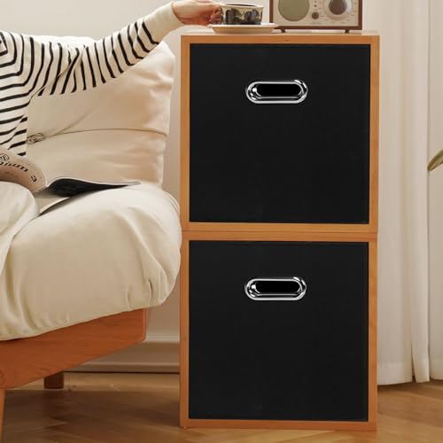 Black Foldable Storage Cubes Bins, Fabric Storage Box Cubes Organizer Baskets with Dual Handles for Home Organizer,Set of 6,(Black) - color: Black, size: 6 Pack