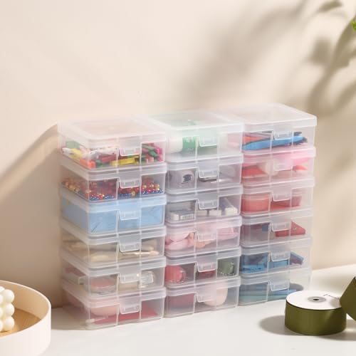 novelinks Plastic Small Storage Bins with Lids for Organizing, Mini Clear Storage Containers and Stackable Storage Box Organizer for Pencil Boxes, Task Boxes, Crayon Boxes (18 Pack Small) - color: 18 Pack Small -Clear