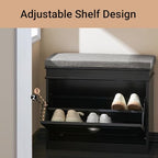 Haotian Black Hallway Shoe Bench, Narrow Shoe Rack Entryway, Small Shoe Cabinet with Flip-Drawer and Seat Cushion, FSR82-K-SCH - color: Black, size: 1 Drawer:24x9.4x20"