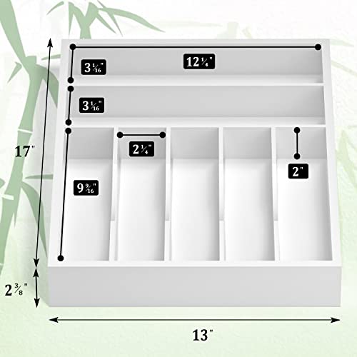 Utensil Organizer Silverware Drawer Organizer - 7 Slots Bamboo Cutlery Organizer Multi-Purpose Silverware Divider for Kitchen Flatware, Hair Accessories, Repair Tools, Art Set W13”x L17” (White) - color: White, size: 7 Slot