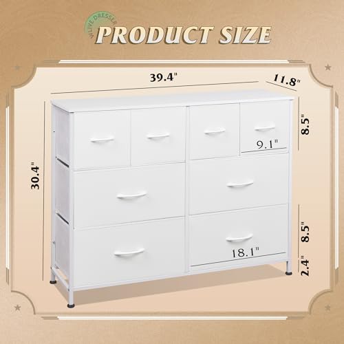 WLIVE Dresser for Bedroom with 8 Drawers, Wide Fabric Dresser for Storage and Organization, Bedroom Dressers, Chest of Drawers for Living Room, Closet, Hallway, White - color: White, style: 8 Drawers