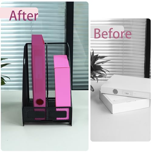 Desk Organizers, Metal Magazine File Holder with 2 Vertical Compartments Rack Binder File Organizer for Office Supplies, Home Workspace - Black - color: Black, size: 2 Compartments
