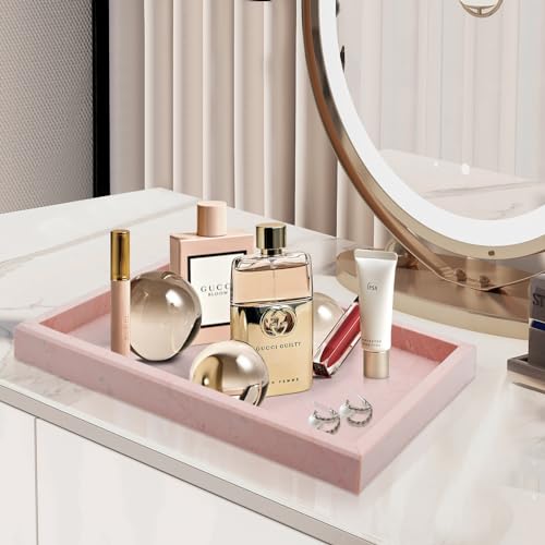 Real Natural Marble Tray for Bathroom, Vanity, Kitchen and Desktop, Rectangle Genuine Marble Stone Tray for Jewelry, Cosmetics, Candles, Lotion, Perfume (Pink, 12" x 8" x 1.2") - color: Pink, size: 12" x 8" x 1.2"