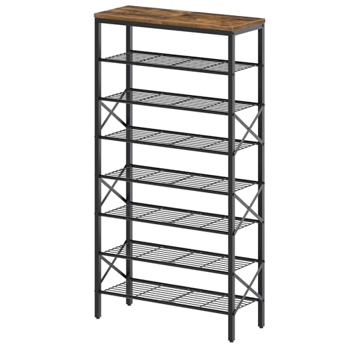 YATINEY 8 Tier Shoe Rack, Shoe Storage Organizer, Large Capacity Shoe Shelf Holds 32 Pairs of Shoes, Sturdy and Stable, for Entryway, Hallway, Closet, Dorm Room, Rustic Brown SS08BR - color: Rustic Brown + Black, size: 27.8" x 10.8" x 52.6"