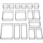 SMARTAKE 16-Piece Drawer Organizer with Non-Slip Silicone Pads, 5-Size Desk Storage Tray for Makeup, Jewelries, Utensils in Bedroom Dresser, Office and Kitchen, Clear - size: Medium