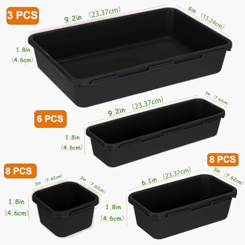 Kutesna 25 PCS Black Drawer Organizer Set, 4 Size Interlocking Plastic Storage Bins for Office Supplies, Jewelry Makeup Vanity, Bathroom Kitchen, Home Organization Closet, Gadgets Small Items - color: Black