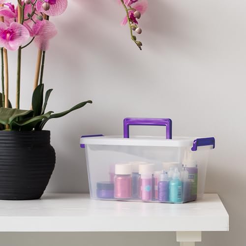 IRIS USA 5 Qt. Plastic Craft Storage Container Bins with Lids, 6 Pack, Small Art & Office Supply Organizer Tote, Sensory Bins & Boxes for Home & University, Stackable, Carry Handle, Clear - color: Clear, size: 5 Qt. - 6 Pack, style: STACK & CARRY