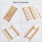 HBlife Bamboo Dish Plate Bowl Cup Book Pot Lid Cutting Board Drying Rack Stand Drainer Storage Holder Organizer Kitchen Cabinet（Keep Dry） - color: Bamboo 8 Slots 1pcs