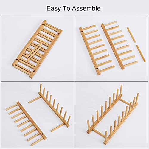 HBlife Bamboo Dish Plate Bowl Cup Book Pot Lid Cutting Board Drying Rack Stand Drainer Storage Holder Organizer Kitchen Cabinet（Keep Dry） - color: Bamboo 8 Slots 1pcs