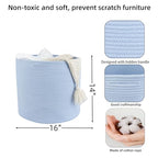 XUANGUO Cotton Rope Basket For Girls Boys Kids 16”X14” Baby Laundry Baskets Nursery Bin Round Woven Basket For Storage Toys Blankets Shoes Clothes blue - color: blue