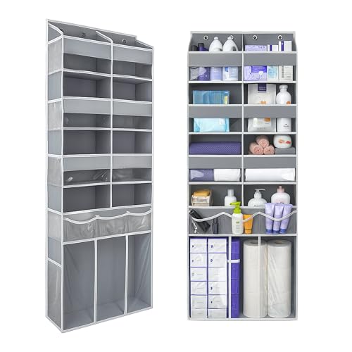 Extra Large Over The Door Organizer with Clear Pockets - 8 Compartments & XL Bottom Storage, Heavy-Duty Hanging Organizer for Bathroom, Bedroom, Closet (57 Inch Height). - color: Grey