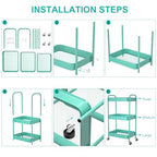 3-Tier Rolling Metal Storage Cart with Wheels, Multi-Functional Organizer for Office, Kitchen, Bathroom, Books Diapers - Easy Assembly (Blue) - color: Blue