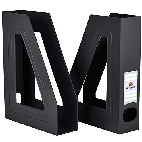 Acrimet Magazine File Holder Bin Storage, Vertical Rack for Documents, Folders and Mail, Durable Plastic Desk Organizer for Office & Home (Black Color) (2 Pack) - color: Black Color