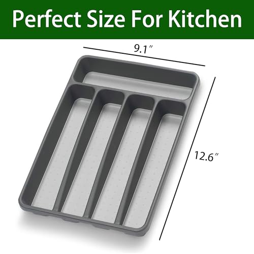 Loyareal Silverware Organizer 2 Pieces Utenisl Organizer Holder Kitchen Drawer Organizer Plastic Silverware Tray for Drawer Flatware Organizer 5 Compartment Black - color: Black, size: 5 Slots-2 Pack