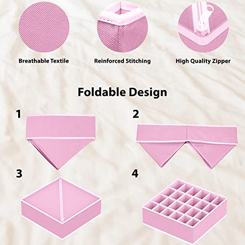 Simple Houseware 4-Pack Drawer Organizer Set - Closet Dividers for Underwear, Socks, Bras, Scarves, Ties - Foldable Non-Woven Storage Boxes, Pink - color: Pink, size: 4 Pack