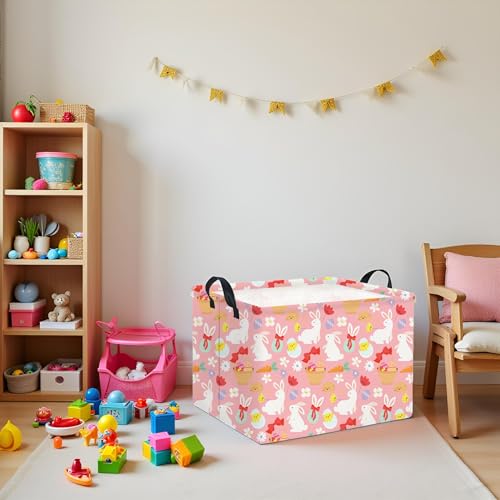 HIYAGON Rectangular Easter Basket Baby Girl Basket Fabric Storage Bin Organizer Box Room Decor(Bowknot Bunny) - color: Bowknot Bunny