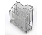 EasyPAG Mesh Desk Paper Organizer Wall Hanging File Holder with 3 Upright File Rack and Sliding Drawer,Silver - color: Silver