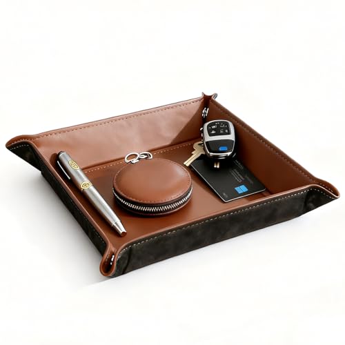 Valet Tray Organizer, 5.5" Square Catch All Tray for Men & Women - for Nightstand, Entryway,Desk & Dresser Top | Jewelry & EDC Holder for Watches, Rings, Keys, Wallet, Phone, Glasses