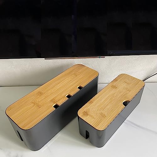 2 Pieces Cable Management Box|Cord Organizer Box| Hide and Conceal Power Strips and Electrical Cords from TVs, Computers, and Desks (Black 2PCS) - color: Black 2PCS